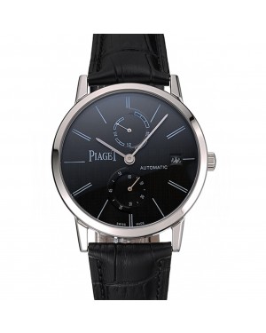 Piaget Altiplano Date Black Dial Stainless Steel Case Black Leather Strap
