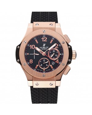 Swiss Hublot Big Bang Black Dial Rose Gold Case Black Rubber Bracelet 1453898