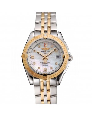 Breitling Colt Lady Pearl Dial Diamond Hour Marks Gold Bezel Stainless Steel Case Two Tone Bracelet