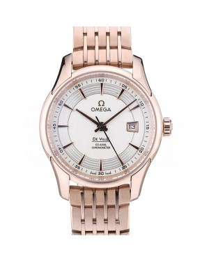 Omega Swiss DeVille Rose Gold Bezel White Dial 7603