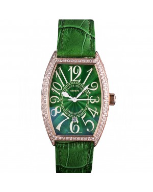 Franck Muller Casablanca Green Croco Leather Band Crystal Encrusted Bezel 621646