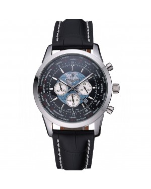 Breitling Transocean Chronograph Unitime Black Dial Stainless Steel Case Black Leather Bracelet 622242