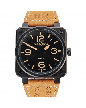 Bell and Ross BR 01-92 Black Dial Black Case Brown Leather Strap