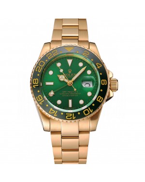 Swiss Rolex GMT Master II Green Dial And Bezel Gold Case And Bracelet 1453750
