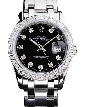 Rolex DateJust Black Dial Diamond Bezel Stainless Steel Bracelet