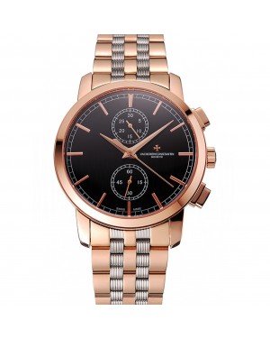Swiss Vacheron Constantin Patrimony Traditionnelle Chronograph Black Dial Rose Gold Case Two Tone Bracelet 1453758