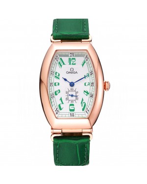 Omega Sochi Petrograd White Dial Gold Case Green Leather Strap 622821