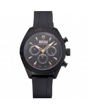 Tudor Fastrider Black Shield Black Dial Gold Markings Black Case Black Rubber Strap