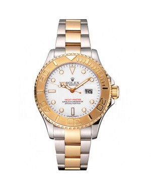 Rolex Yacht-Master White Dial Gold Bezel Stainless Steel Case Two Tone Bracelet