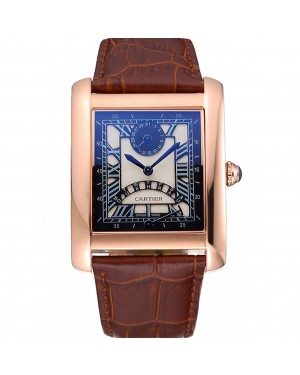 Cartier Tank Black Dial Rose Gold Case Brown Leather Strap 622765
