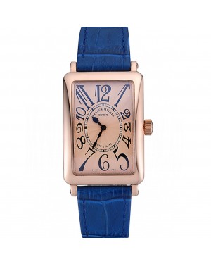 Franck Muller Long Island Classic Gold Dial Gold Case Blue Leather Band 622367