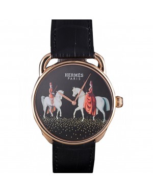 Hermes Classic Croco Leather Strap Black Dial 801397