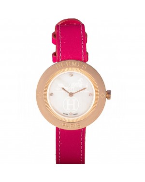 Hermes Classic MOP Dial Magenta Leather Bracelet 801388