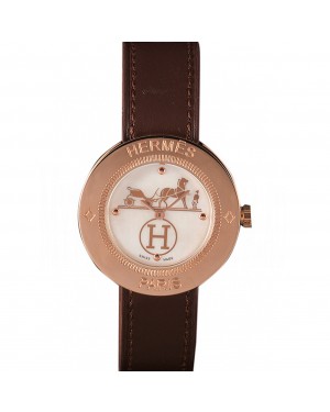 Hermes Classic MOP Dial Brown Leather Bracelet 801389