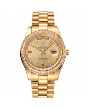 Swiss Rolex Day-Date Diamonds And Rubies Champagne Dial Gold Bracelet 1454100