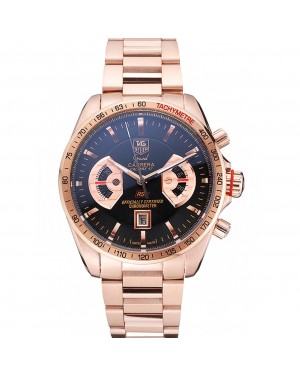 Tag Heuer Grand Carrera Rose Gold Bracelet Black Dial 801438