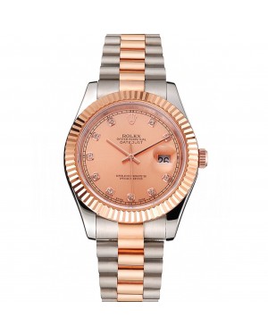 Swiss Rolex Datejust Rose Gold Dial And Bezel Stainless Steel Case Two Tone Bracelet