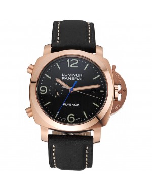 Panerai Luminor 1950 3 Days Chrono Flyback Black Dial Rose Gold Case Black Leather Strap