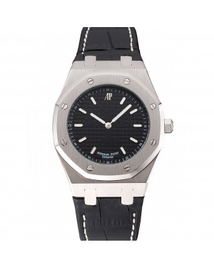Audemars Piguet Royal Oak Fondation Black Dial Stainless Steel Case Black Leather Strap