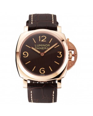 Swiss Panerai Luminor Brown Dial Rose Gold Case Brown Leather Strap 1453841