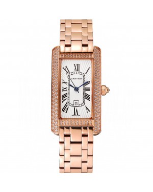 Cartier Tank Americaine White Dial Diamond Bezel Rose Gold Case And Bracelet 1453779