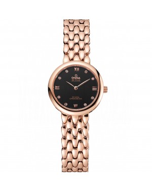 Omega De Ville Prestige No Date Black Dial With Diamonds Rose Gold Case And Bracelet