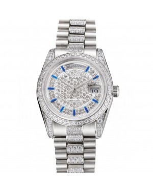 Swiss Rolex Day Date Diamond Pave Dial And Bezel And Stainless Steel Bracelet