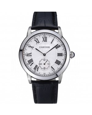 Cartier Ronde Louis White Dial Black Leather Strap 621977