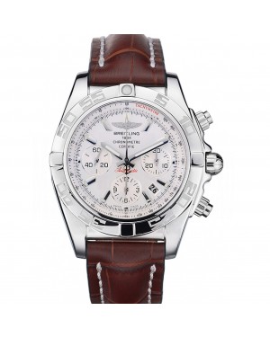 Swiss Breitling Certifie Stainless Steel Bezel Brown Croco Leather Bracelet White Dial 80285