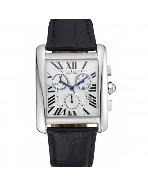 Cartier Tank MC White Dial Stainless Steel Case Black Leather Bracelet 622689