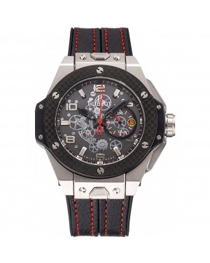 Hublot Big Bang Ferrari Black Dial And Bezel Stainless Steel Case Black Leather Strap 622767