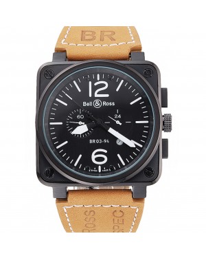 Bell and Ross BR 03-94 Black Dial Black Case Beige Leather Strap