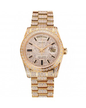 Swiss Rolex Day Date Yellow Gold Full Diamond Pave