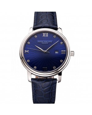 Patek Philippe Calatrava Date Blue Dial Stainless Steel Case Blue Leather Strap