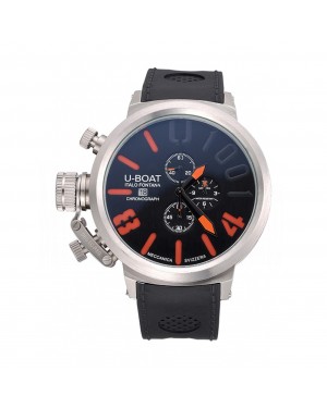 U-Boat 1001 Orange On Black Dial Stainless Steel Case Rubber Bracelet 622716