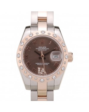 Rolex DateJust Brushed Stainless Steel Case Brown Dial Diamond Plated