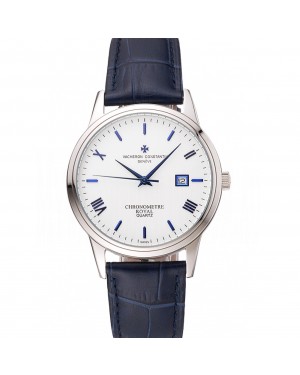 Vacheron Constantin Patrimony Chronometre Royal White Dial Stainless Steel Case Blue Leather Strap