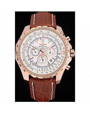 Breitling Bentley Motors Speed Gold Case White Dial Brown Leather Bracelet 622233