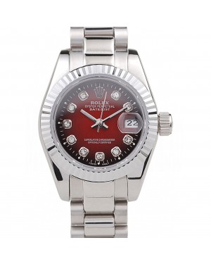 Rolex Datejust Polished Stainless Steel Two Tone Red Dial
