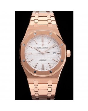 Swiss Audemars Piguet Royal Oak White Dial Rose Gold Case And Bracelet
