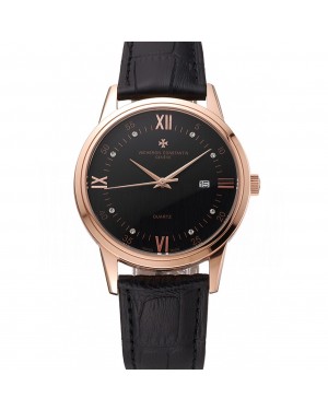 Vacheron Constantin Patrimony Chronometre Royal Black Dial Rose Gold Case Black Leather Strap