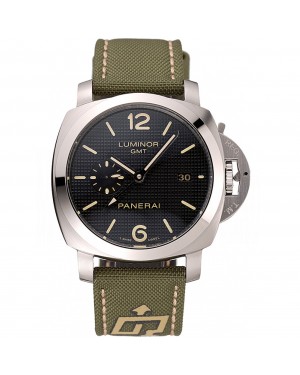 Panerai Luminor 1950 3-Days GMT Silver Case Black Dial Green Bracelet 1454016