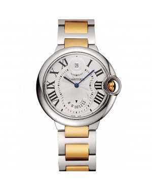 Swiss Cartier Ballon Bleu Two Timezone White Dial Silver Case Gold And Silver Bracelet 1453877