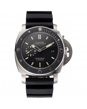 Swiss Panerai Luminor Submersible Black Dial Stainless Steel Case Black Bezel Black Rubber Strap