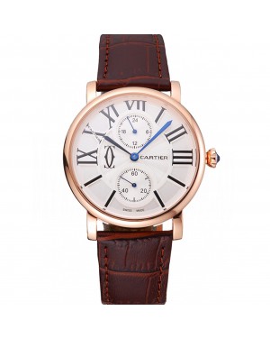 Cartier Ronde Second Time Zone White Dial Gold Case Brown Leather Strap 622801