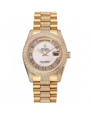 Swiss Rolex Day-Date Diamond Pave White Dial Gold Diamond Bracelet 1453958