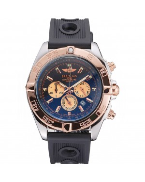 Breitling Chronomat Black Dial Rose Gold Bezel And Subdials Stainless Steel Case Black Rubber Strap
