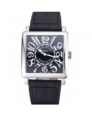 Franck Muller Master Square Black Dial Silver Case Black Leather Band 622353