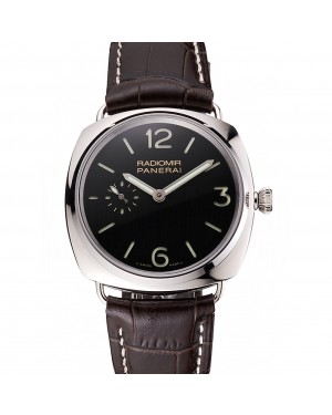 Swiss Panerai Radiomir Black Dial Stainless Steel Case Dark Brown Leather Strap