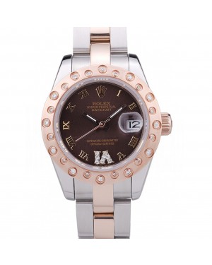 Rolex Datejust Diamonds Rose Gold Polished Bezel Brown Dial 7475